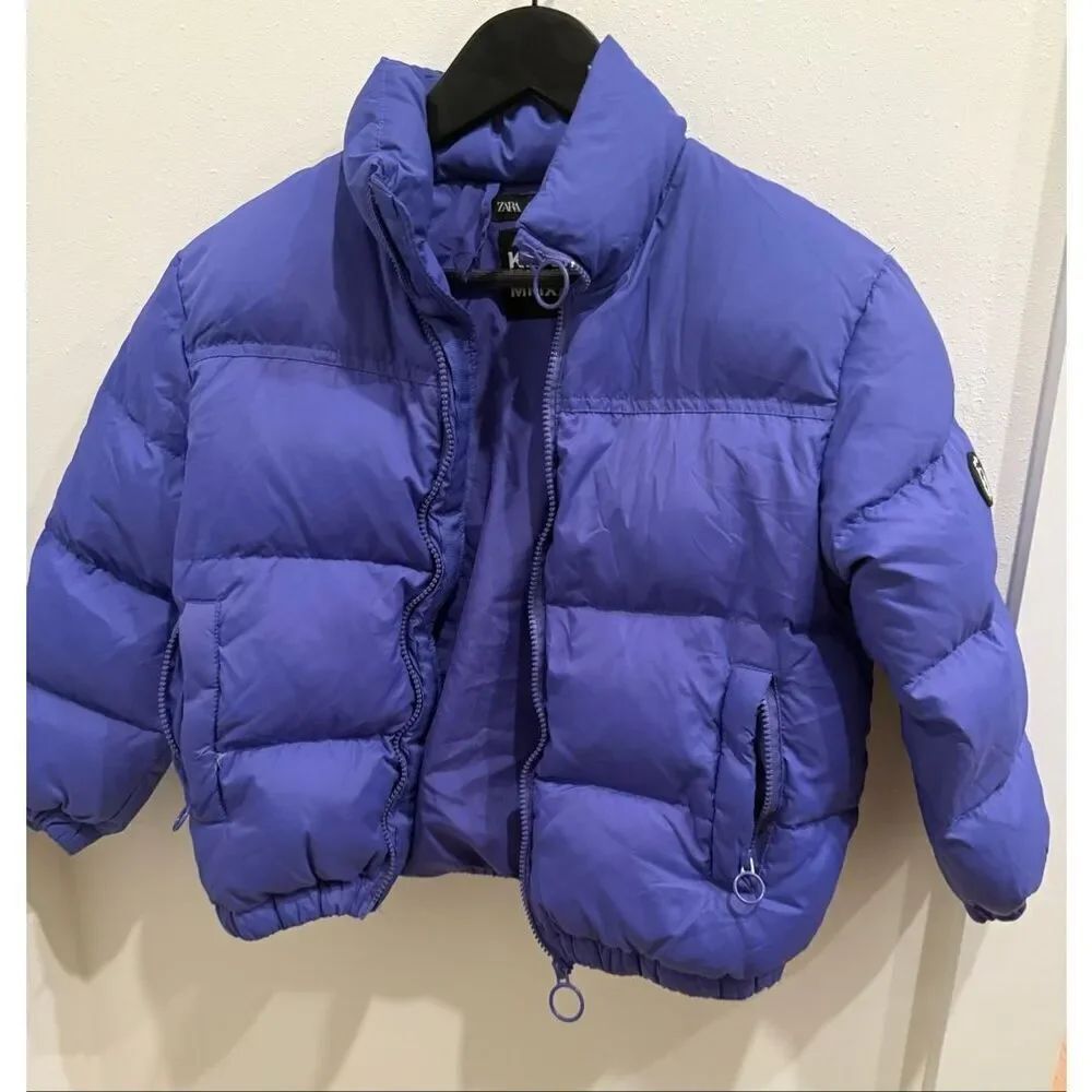 Zara Kids Full Zip Mock Neck Long Sleeve Insulated Puffer Jacket Blue Size XS